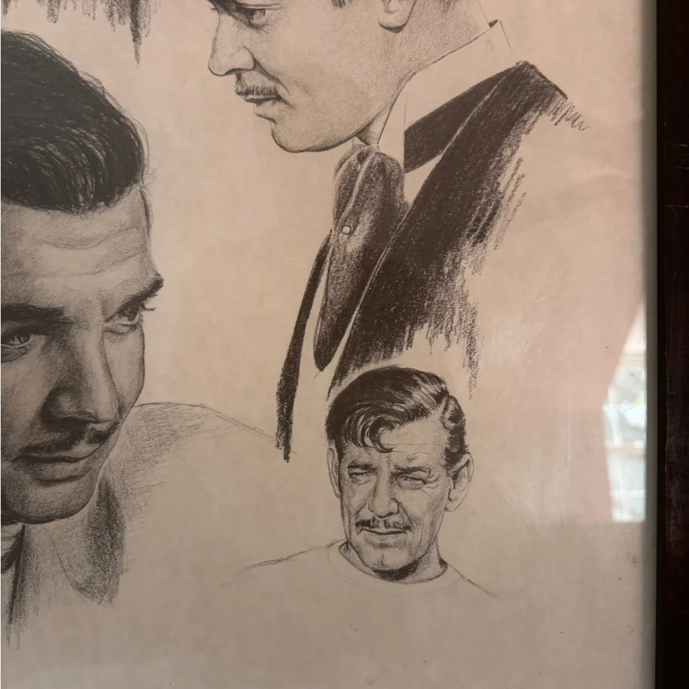 Clark Gable - Framed Charcoal Drawing by Banse - 1976